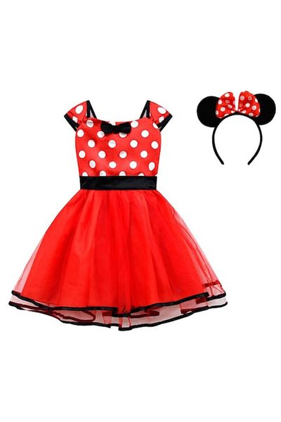 Mixbo Set rochie pentru carnaval și bentita Mixbo, Printesa, satin/tulle, 3-4 ani, roșu cu buline albe