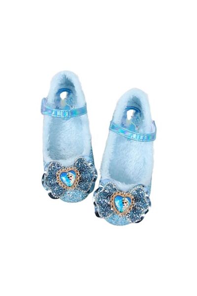 Mixbo Elegant Girls' Heeled Shoes with Bow, Glitter, and Rhinestones - 25 EU, Blue
