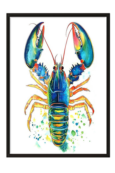 Zestia Πίνακας με μαύρο πλαίσιο, Σχέδιο μπλε αστακού, Διακοσμητική αφίσα κουζ...