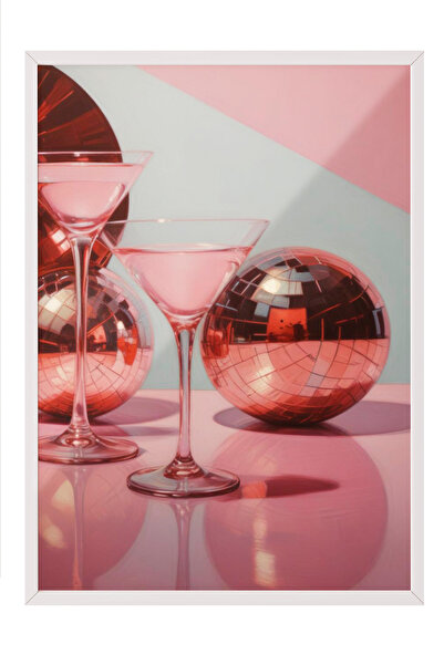 Zestia Πίνακας με λευκό πλαίσιο, ποτήρια σαμπάνιας σε ροζ τόνους, αφίσα διακό...