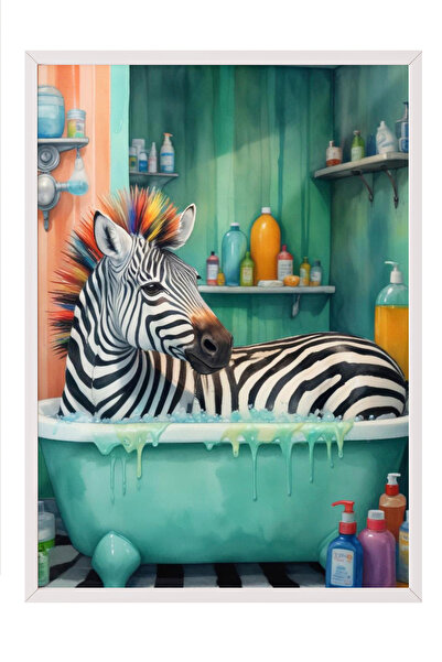 Zestia Tablou în ramă albă, Zebră în cadă – Compoziție umoristică cu tematică...