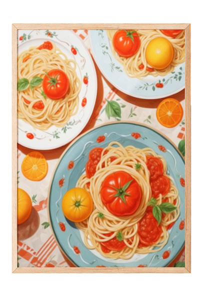 Zestia Tablou cu ramă din lemn, farfurie colorată pentru micul dejun – Compoz...