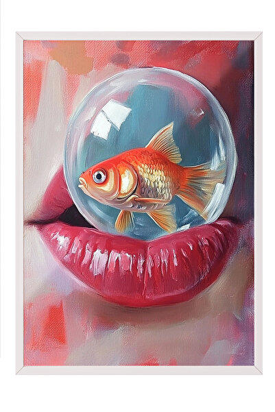 Zestia Tablou cu ramă albă, buze roz și minge colorată – Pop Art, Poster deco...