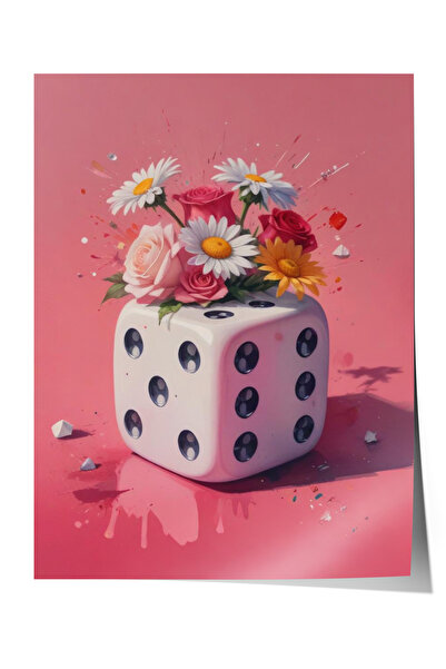 Zestia Poster fără ramă, Zarul Inimii – Ilustrație roz pentru petrecerea timp...