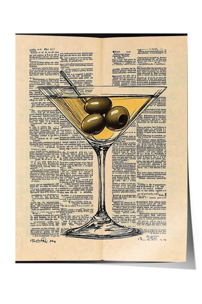 Zestia Плакат без рамка, чаша за мартини и маслина – ретро рисунка, плакат за...