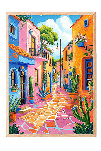 Zestia Tablou cu ramă din lemn, Străzi colorate din Marea Mediterană, Poster ...