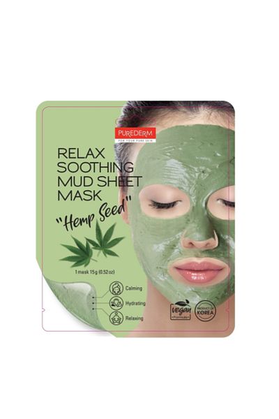 Purederm Relax Soothing Mud Sheet Mask with Hemp Seeds - 15g