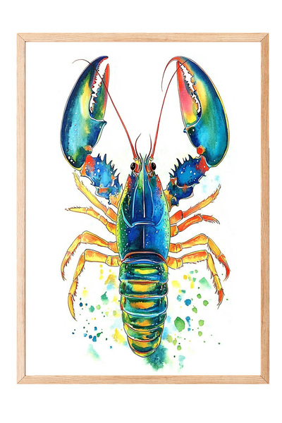 Zestia Εικόνα με ξύλινο πλαίσιο, Σχέδιο μπλε αστακού, Διακοσμητική αφίσα κουζ...