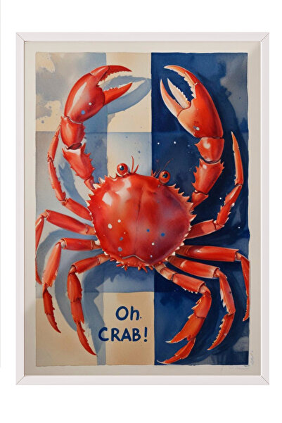 Zestia Πίνακας με λευκό πλαίσιο, Κόκκινο Καβούρι – Εικονογράφηση Θάλασσας, Δι...