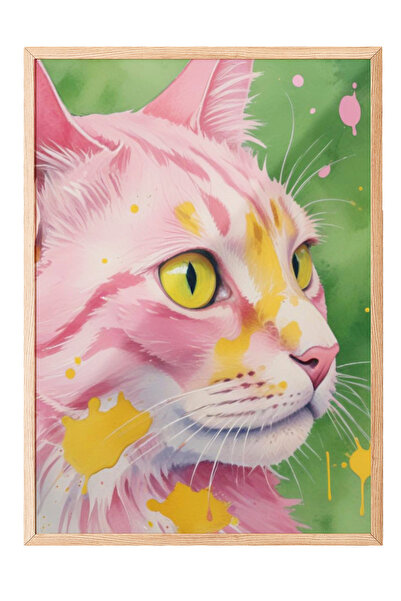 Zestia Tablou cu ramă din lemn, Pisică colorată – Ilustrație stilizată, Poste...