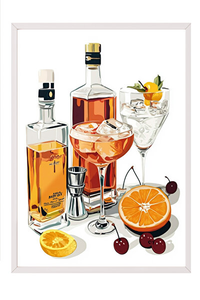 Zestia Πίνακας με λευκό πλαίσιο, οινοπνευματώδη ποτά και συστατικά για κοκτέι...