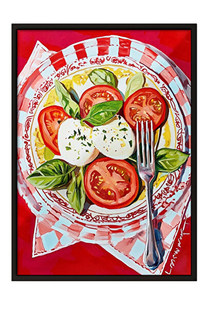 Zestia Tablou cu ramă neagră, farfurie pentru mic dejun cu căpșuni și banane,...