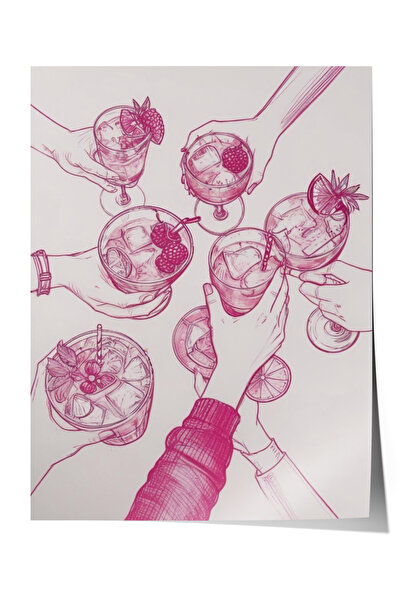 Zestia Poster fără ramă, schiță cu fructe în tonuri de roz, poster decorativ ...