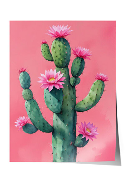 Zestia Poster fără ramă, Ilustrație minimalistă cu cactus roz, Poster decorat...