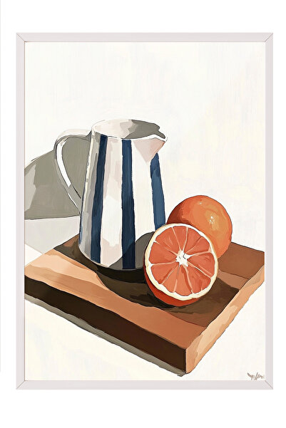 Zestia Tablou cu ramă albă, natură moartă cu grapefruit și ulcior, poster dec...