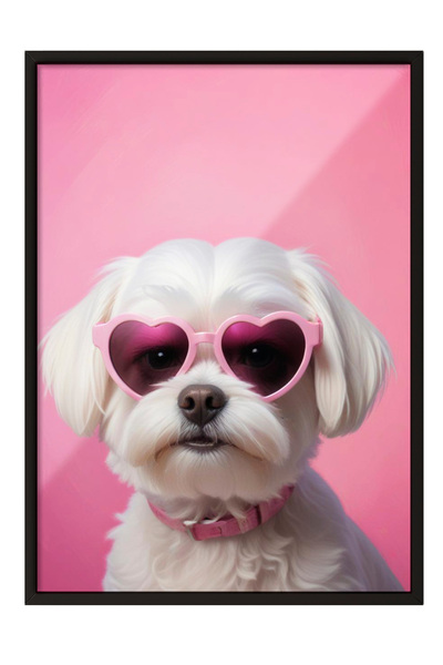 Zestia Tablou înrămat negru, câine cu ochelari în formă de inimă – Portret ad...