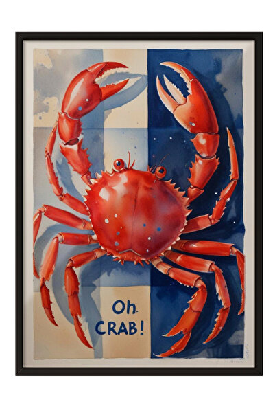 Zestia Πίνακας με μαύρο πλαίσιο, Κόκκινο Καβούρι – Εικονογράφηση Θάλασσας, Δι...