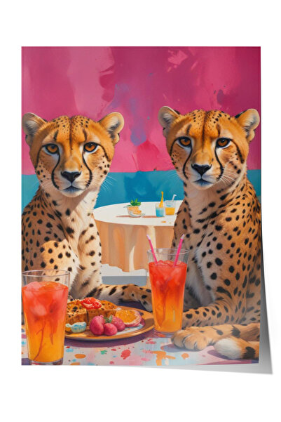 Zestia Poster fără ramă, Gheparzi și cocktailuri – Ilustrație retro, Poster d...