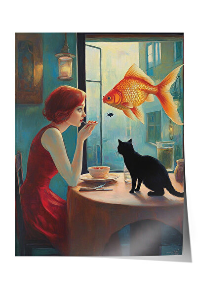 Zestia Αφίσα χωρίς πλαίσιο, Γάτα και ποτήρι κρασιού στο σκοτάδι, Αφίσα διακόσ...