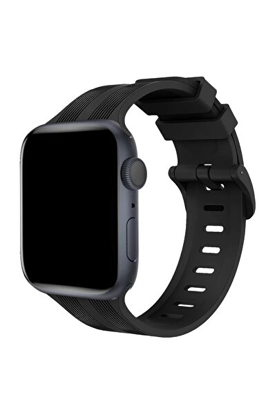 CepteToptan Myt09 Apple Watch 38mm Kr408 Striped Silicone Band - Black