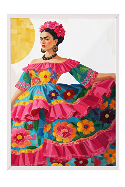 Zestia Πίνακας με λευκό πλαίσιο, Γυναίκα με λουλουδάτο φόρεμα – Πορτρέτο μόδα...