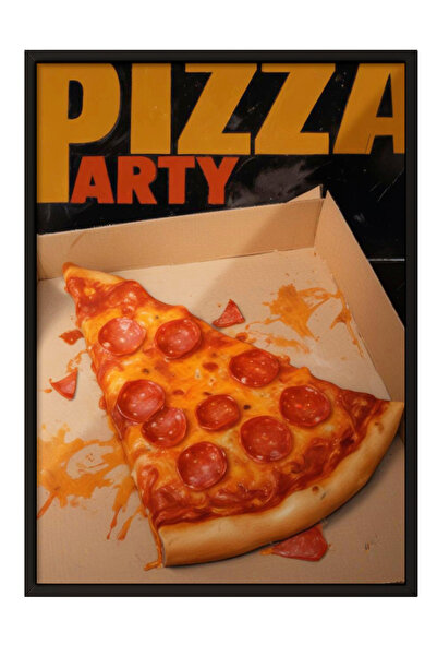 Zestia Картина с черна рамка, парче пица – илюстрация на храна, постер за кух...