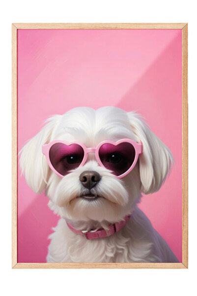 Zestia Tablou înrămat în lemn, Câine cu ochelari în formă de inimă – Portret ...