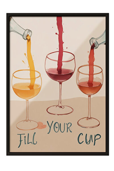 Zestia Tablou înrămat negru, Fill Your Cup – Vin și pahar tipografic, Poster ...