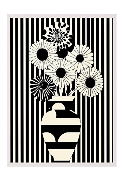 Zestia Tablou cu ramă albă, vază alb-negru și model floral, poster decorativ ...