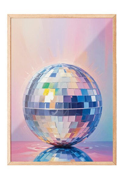 Zestia Tablou cu ramă din lemn, minge de discotecă cu reflexie, poster decora...