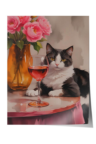 Zestia Poster fără ramă, natură moartă cu trandafir și pisică, poster decorat...