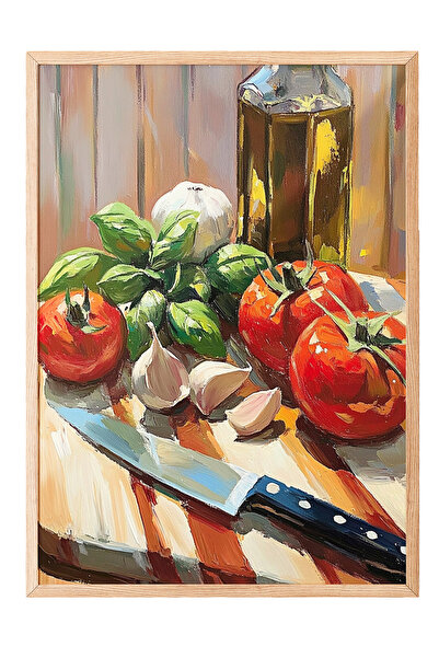 Zestia Tablou cu ramă din lemn, Roșii și Mozzarella – Masă mediteraneană, Pos...