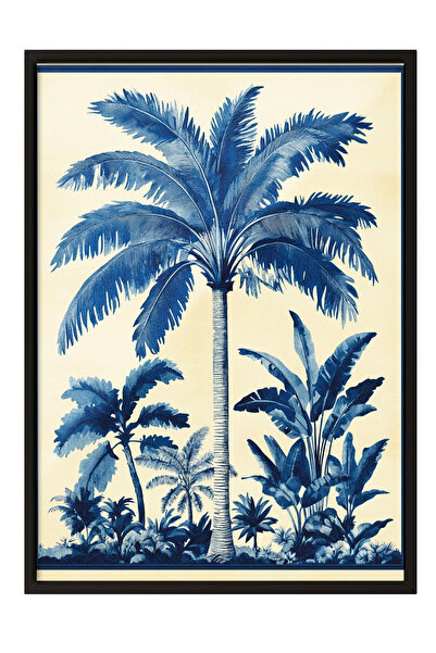 Zestia Πίνακας με μαύρο πλαίσιο, Εικονογράφηση μπλε και λευκής φοίνικας, Διακ...
