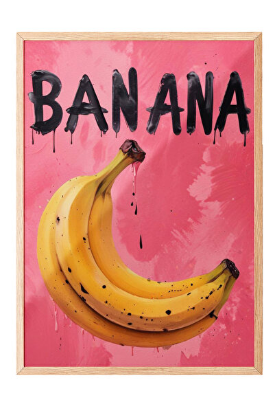 Zestia Tablou cu ramă din lemn, ilustrație Pop-Art cu banane, poster decorati...