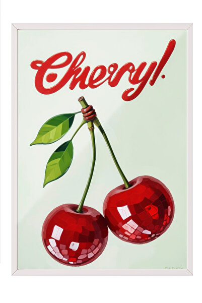 Zestia Картина с бяла рамка, Шерил – Носталгична типография с череши, Постер ...