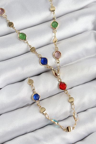 shopwave Brass Colored Zircon Stone Model Gold Color Women's Y Necklace