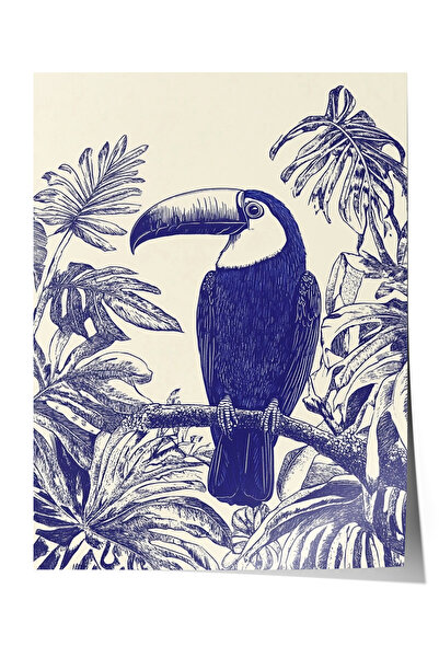 Zestia Poster fără ramă, ilustrație cu pasăre tropicală albastră și albă, pos...