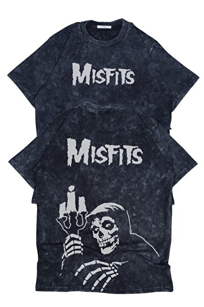 Fuddy Moda Unisex Misfits Back Printed Washable T-Shirt, Oversize Rock Band T...