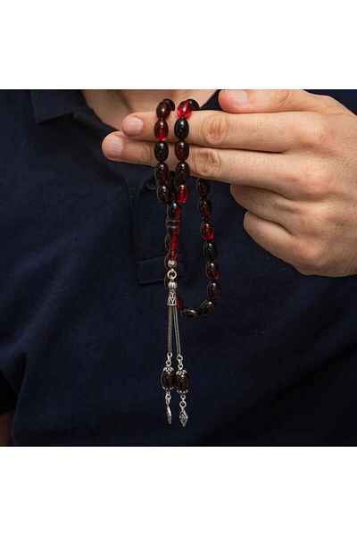 ROİSYA Silver Red Black Fire Amber Prayer Beads