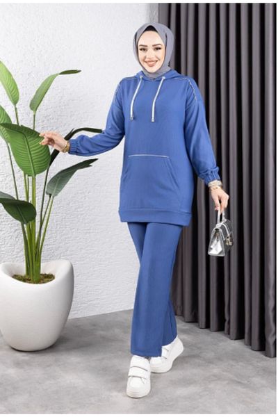 Skygo Piping Hooded Sportswear Set Indigo