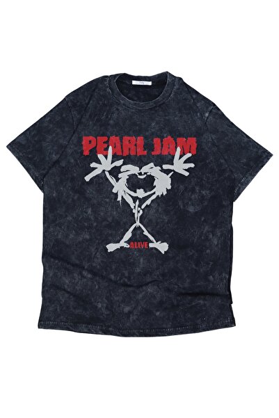 Fuddy Moda تي شيرت مغسول مكتوب عليه Pearl Jam للجنسين، تي شيرت عتيق ذو طابع فرقة الروك كبيرة الحجم