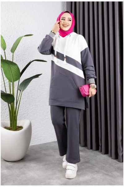Skygo Cross Garnished Ribbed Sports Suit Anthracite Ecru
