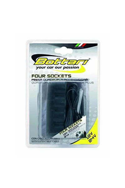 Bottari Four Sockets 30071BT car adapter with extension cord, 4 outputs for car cigarette lighter sockets,