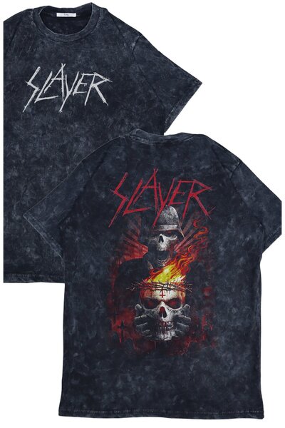 Fuddy Moda Unisex Slayer Back Printed Washable T-Shirt, Oversize Rock Band Themed Vintage T-Shirt