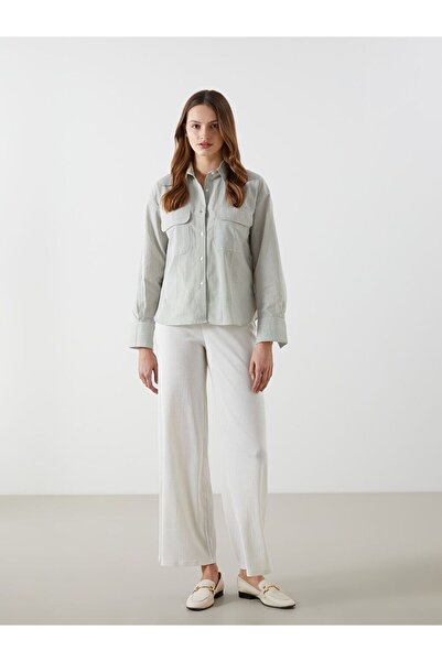 LC Waikiki Lcw Vision Ecru Women's Textured Wide Leg Trousers with Elastic Waist