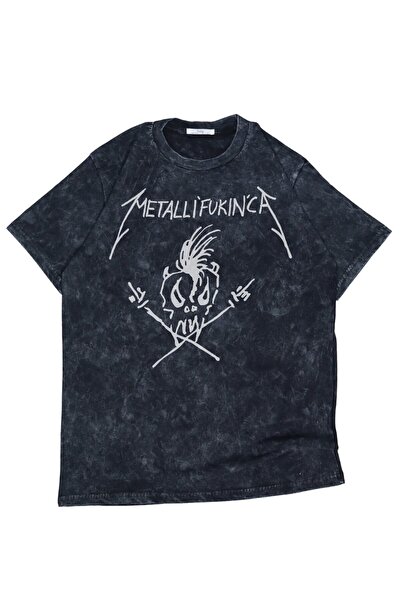 Fuddy Moda تي شيرت مكتوب عليه Metallifukinca قابل للغسل للجنسين، تي شيرت عتيق ذو طابع روك باند ميتاليكا كبير الحجم