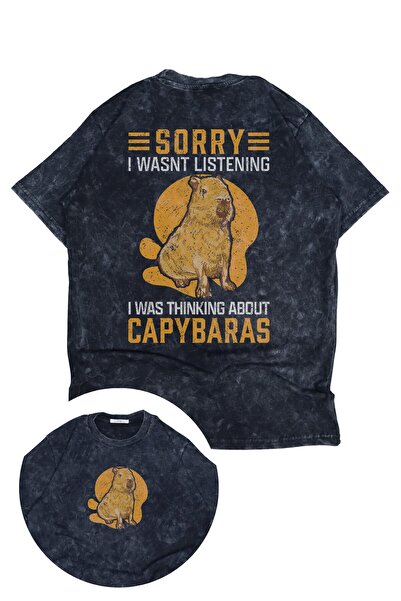 Fuddy Moda Tricou unisex Sorry Capybaras cu imprimare pe spate, tricou oversi...