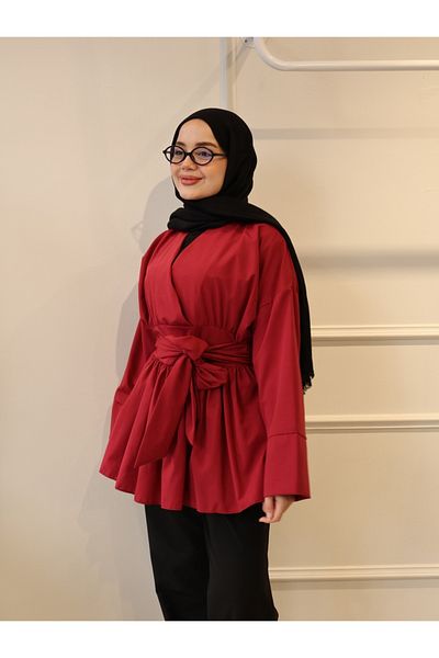 HOT HOT Kruvaze Collar Belted Detail Kimono Shirt