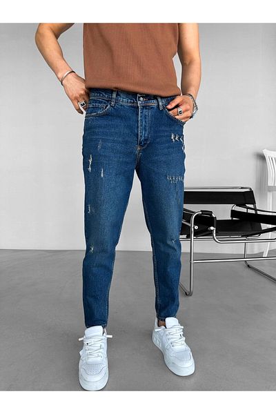 XPUPPETWEAR Men's Boyfriend Fit Distressed Jean Trousers Navy Blue