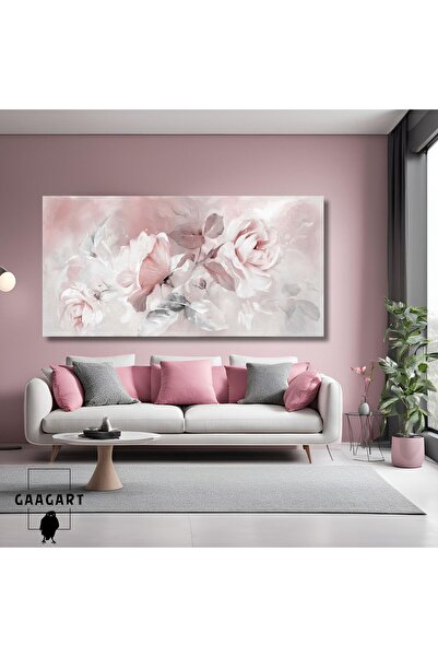 GAAGART Panoramik Kanvas Duvar Tablosu Pastel Pembe Soyut Güller